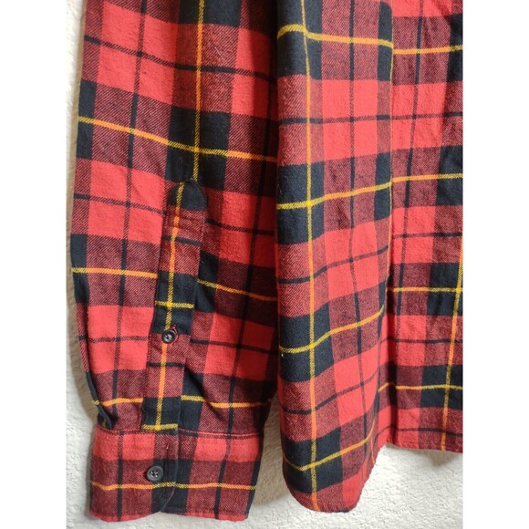 J Crew Flannel Shirt Men's Large Buffalo Plaid Red Black Long Sleeve Cotton - Picture 7 of 10